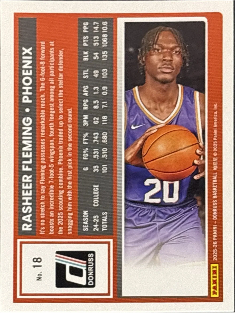 Panini Donruss Rasheer Fleming Basketball Rated Rookie Trading Card